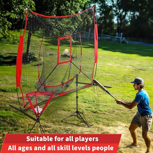 7x7ft Baseball Softball Practice Net, Portable Baseball Training Net w/Carrying Bag, Strike Zone Target for Batting Catching Pitching Hitting, for All Skill Levels - style: Baseball Net with Strike Zone