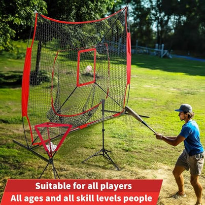 7x7ft Baseball Softball Practice Net, Portable Baseball Training Net w/Carrying Bag, Strike Zone Target for Batting Catching Pitching Hitting, for All Skill Levels - style: Baseball Net with Strike Zone