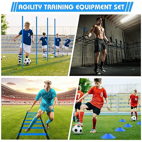 Agility Training Poles Equipment Soccer Training Equipment Includes 6 Agility Poles,Agility Ladder, 10 Soccer Cones,Jump Rope for Speed Training, Soccer Training, Basketball Athletes & Kids - color: Blue
