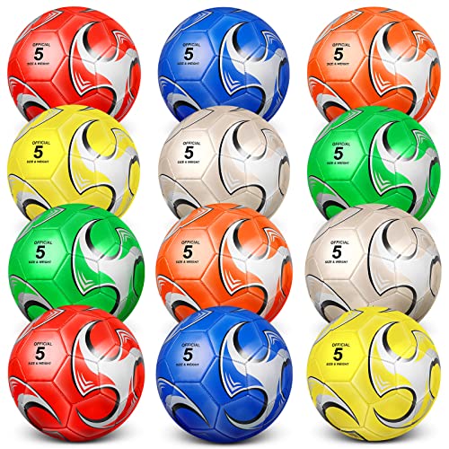 Supervitae 12 Pack Soccer Balls for Teen Adult Bulk Deflated Soccer Balls with Pump Outdoor and Indoor Training Practice Football for Back to School Sports Game Birthday Gift Party