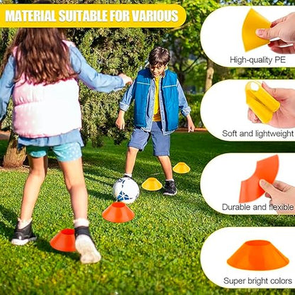 Fifizz 4 Pack Soccer Cones for Sports Training, Football, Soccer, Basketball, Coaching, Practice Equipment, 2 Yellow& 2 Orange，F001