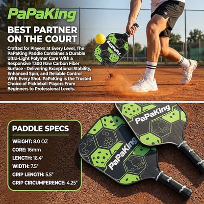 Pickleball Paddles, Lightweight Carbon Fiber Pickleball Paddle with 2 Balls, Pickle Ball Racket for Ultimate Spin and Consistency, Enhanced Shock Absorption for High Spin