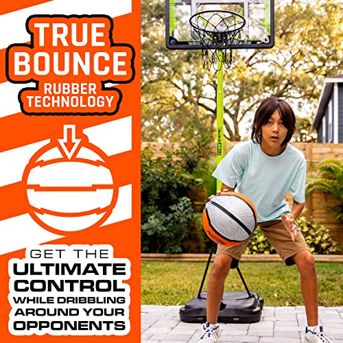 Nerf Indoor + Outdoor Basketball - Proshot Official Size 29.5" Basketball + Air Inflation Pump - Extra Grip for Gym + Driveway Hoops - Regulation B7 Ball - Black/Orange