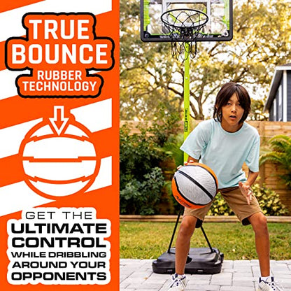 Nerf Indoor + Outdoor Basketball - Proshot Official Size 29.5" Basketball + Air Inflation Pump - Extra Grip for Gym + Driveway Hoops - Regulation B7 Ball - Black/Orange