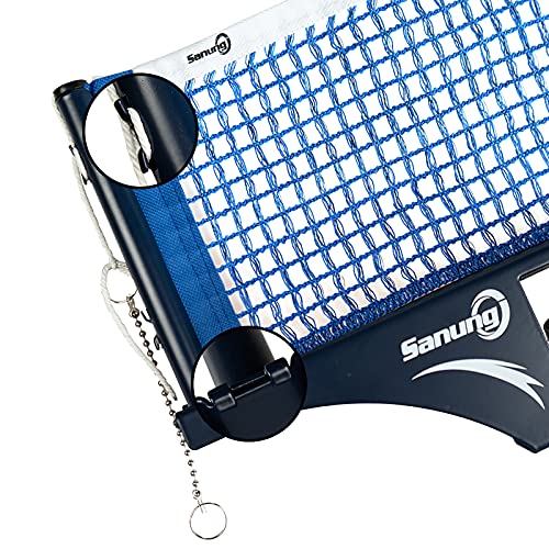 Sanung S405 Table Tennis Net and Post Set, Thickened Folding Ping Pong Table Net and Post Kit with Bead Chain Measuring Ruler for Any Standard Table Indoor Outdoor, Blue