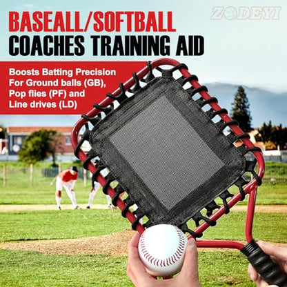 Baseball Racket for Fly Balls, Grounders, and Line Drives - Softball/Baseball Fungo Bat for Coaches and Parents to Help with Auxiliary Training - Attach a Racket Bag and Winding Tape - color: Red