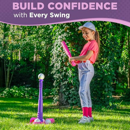 TOMLEON T Ball Stand for Girls 3-5, 5-8. Baseball Set Includes 6 Large Balls, an Adjustable Tball Batting Tee, and a Storage Net. Kids Bat and Ball, T-Ball Sets for Kids