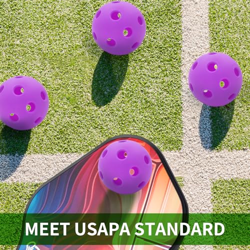 Indoor Pickleball Balls,26 Holes Indoor Pickleballs USAPA Approved,4-Pack High Bounce Pickle Balls, Pickleball Gifts for Men or Women Pickleball Enthusiasts, Purple