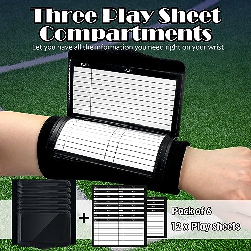 Youth Adult Football Wristbands, Quarterback Playbook Wristband with 3 Compartments, Wrist Coach for Football, Baseball, Softball, All Sports - style: Adult Version-6 PACK