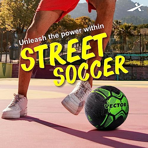 Vector X Street Soccer Rubber Moulded Indoor/Outdoor Water-Resistant Football with Butyl Bladder, Black-Green, Size 5, Suitable for Match and Training for Adults 15+ Years