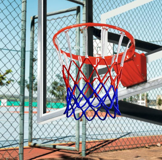 Heavy Duty Basketball Net - for Indoor and Outdoor Replacement nets and 12-Ring Standard Basketball Hoops, Anti-Whiplash Design - color: White, Red, Blue