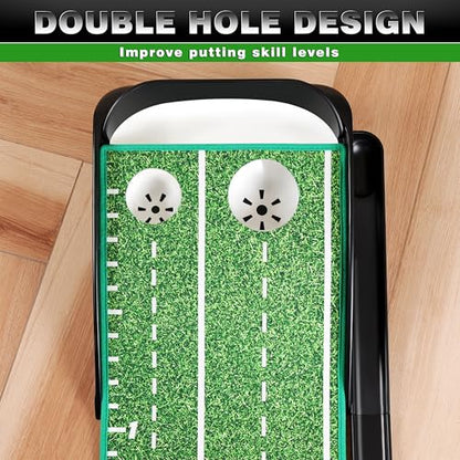 CHAMPKEY Premium Golf Putting Green Indoor with 3 Golf Putting Gates - Improves Putting Accuracy and Skill Levels Golf Putting Mat - Ideal for Indoor and Outdoor Training - style: Dual Hole - Plastic