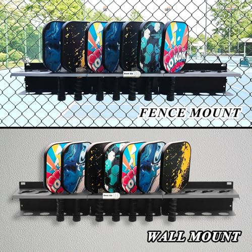 Pickleball Paddle Rack, 4/8/12-Paddle Holder, with Label to Track Next Up Players, Multiple Racks are Spliced to Achieve Expansion, Fence or Wall Mount, Steel, Black - color: BLACK - 3 SETS