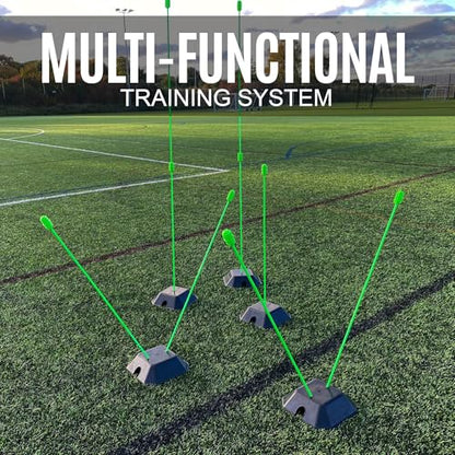 QUICKPLAY PRO Agility Poles (10x Adjustable 3ft to 6ft) for Turf & Court Training - style: Set of 10 Agility Poles + set of 5 base weights