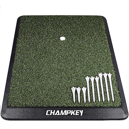 CHAMPKEY Premium Synthetic Turf Golf Hitting Mat | Heavy Duty Rubber Base Golf Practice Mat | Come with 1 Rubber Tee and 9 Plastic Tees