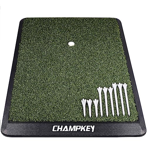 CHAMPKEY Premium Synthetic Turf Golf Hitting Mat | Heavy Duty Rubber Base Golf Practice Mat | Come with 1 Rubber Tee and 9 Plastic Tees