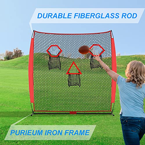 PGL Football Throwing Net - Quick Setup Practice Net Includes Carry Bag & Stable Frame and 3 Pockets - 6×6FT Quarterback Target for Improving Accuracy of Training