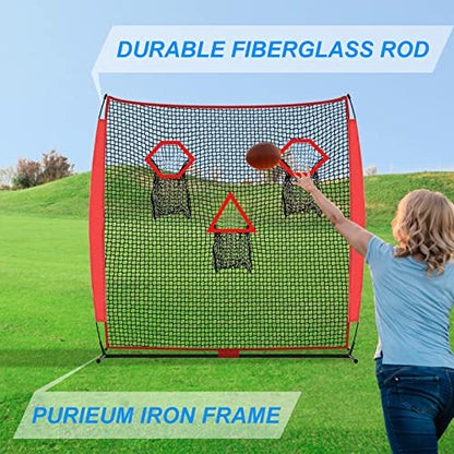 PGL Football Throwing Net - Quick Setup Practice Net Includes Carry Bag & Stable Frame and 3 Pockets - 6×6FT Quarterback Target for Improving Accuracy of Training