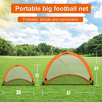 Win SPORTS Foldable Pop Up Soccer Goal Pro 2 Portable Soccer Nets with Carrying Case and Training Cones,Practice in Backyard,School,Kids and Adults,Choose from 2.5', 4' Sizes
