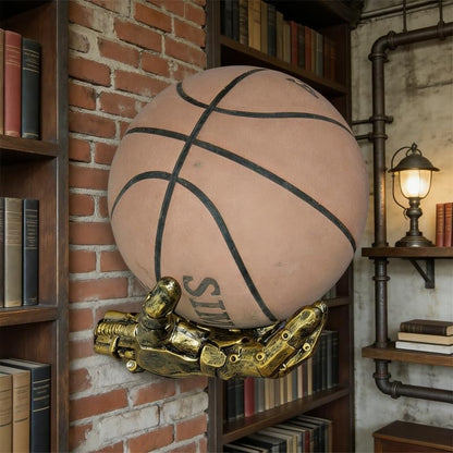 Mechanical Hand Wall Mounted Holder,Punk Style Garage Basketball Rack,Hand-Shaped Ball Storage Rack for Basketball Soccer Punk Steampunk Garage and Game Room Wall Decor