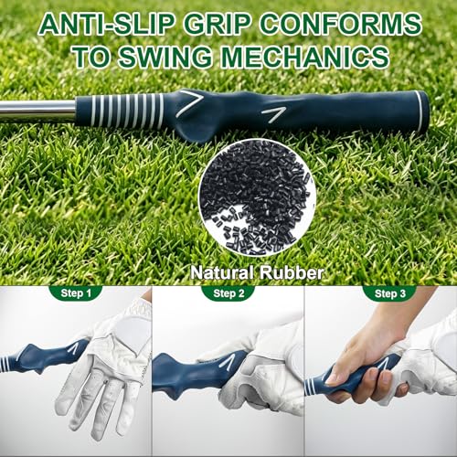 MYKUJA Retractable Golf Swing Trainer & Golf Grip Trainer for Warm up, Golf Swing Training Aid, Golf Club Grip Trainer Click Feedback- Tempo Training & Impact Control - Golf Accessories, Right-Handed - color: navy blue