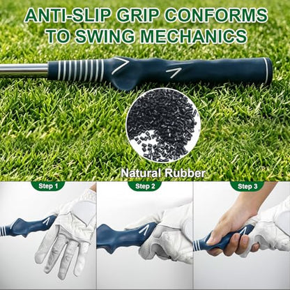 MYKUJA Retractable Golf Swing Trainer & Golf Grip Trainer for Warm up, Golf Swing Training Aid, Golf Club Grip Trainer Click Feedback- Tempo Training & Impact Control - Golf Accessories, Right-Handed - color: navy blue