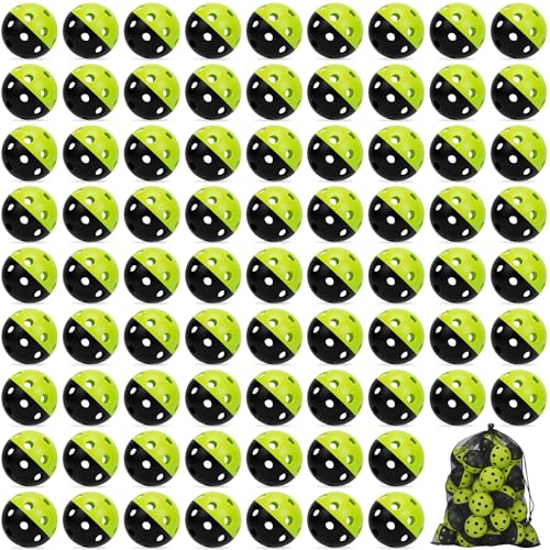 Coopay 24/80 Pack Practice Baseball SoftBalls Plastic Training Balls Lightweight Hollow Balls with a Drawstring Bag for Hitting, Baseball Training Indoor Outdoor Use - color: Half Color Green/Black, style: 80 Pack