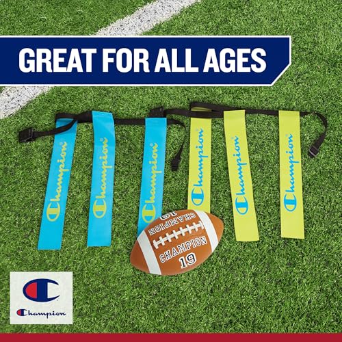 Champion Red Zone Flag Football Set: Adjustable Belts, Flags & Ball for Kids/Adults. Perfect for Backyard & Team Play!