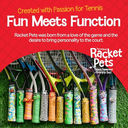 Racket Pets Kids Tennis Racket Dampener & Matching Overgrip Tape, Performance Shock Absorbing Dampener for Tennis Racket & Fun Animal Print Tennis Wrap Grip Tape - style: Dragon