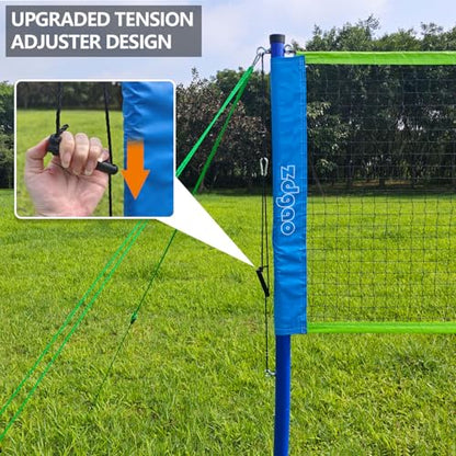 Zdgao Badminton Sets for Backyard, Portable Badminton Net with Tension Adjuster, Badminton Racket Set of 4, 3 Nylon Shuttlecocks, Boundary Line and Carry Bag for Backyard Beach Family Games - color: BLUE&GREEN