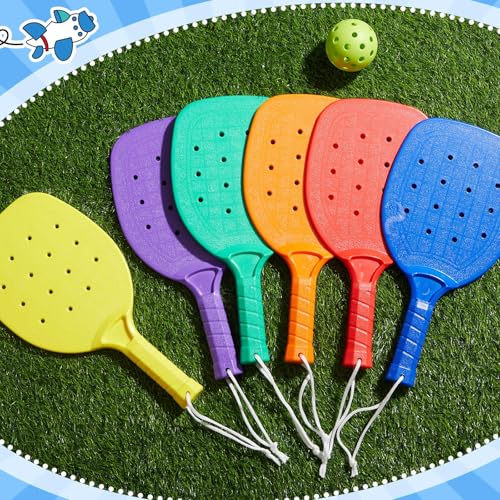 Seenelling Plastic Paddleball Racket PE Equipment for Elementary School with Lanyard Classes Equipment, 15.2 x 7.5 Inches - color: Yellow Orange Purple Red Blue Green