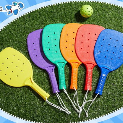 Seenelling Plastic Paddleball Racket PE Equipment for Elementary School with Lanyard Classes Equipment, 15.2 x 7.5 Inches - color: Yellow Orange Purple Red Blue Green
