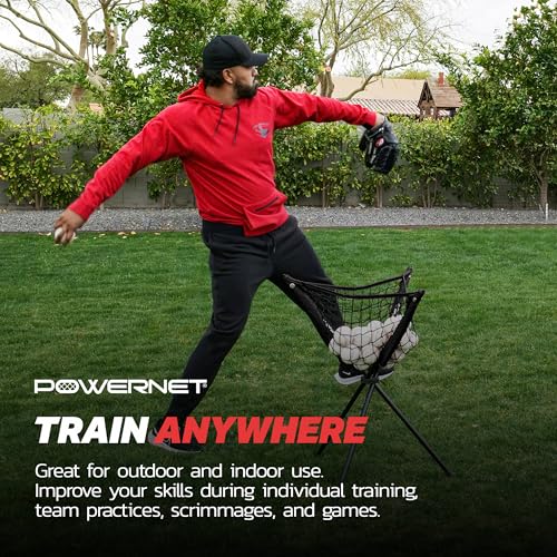 PowerNet Baseball Softball Portable Ball Caddy, Holds Bucket of Baseballs, Softballs, Tennis Balls, Use During Batting Practice Training and Drills - color: Black, style: Portable Batting Practice Ball Caddy