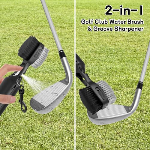 THIODOON 2 Pack Golf Club Brushes and Groove Cleaner 2 ft Retractable Zipline Carabiner Golf Brush Head with Retractable Spike Comfortable Grip Golf Club Cleaner - color: Pro Golf Club Brush