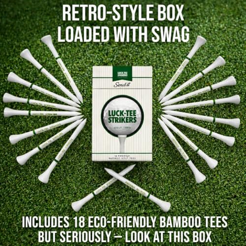 Luck-Tee Strikers Flip-Top Golf Tee Holder | Vintage-Style Pocket Case with 18 Bamboo Tees | Unique Golf Gift for Men, Cool Golf Accessories