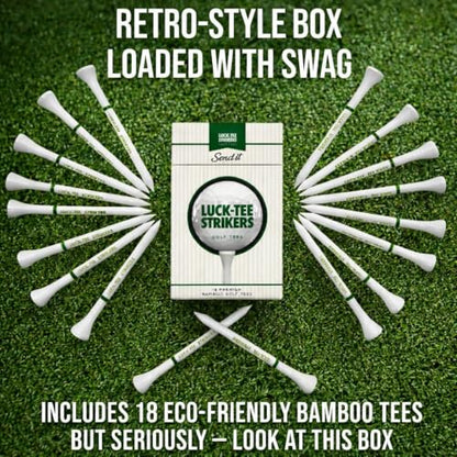 Luck-Tee Strikers Flip-Top Golf Tee Holder | Vintage-Style Pocket Case with 18 Bamboo Tees | Unique Golf Gift for Men, Cool Golf Accessories