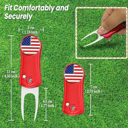 FINGER TEN Golf Divot Repair Tool and Ball Marker Switchblade Value Pack, Foldable Magnetic Stainless Steel with Pop-up Button for Men Women - color: B: 2 in Red