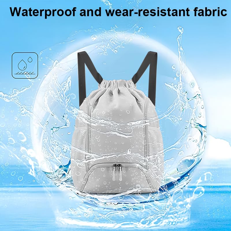 Sports Drawstring Backpack, Waterproof Swim Gym Bag for Women&Men, String Basketball Pack with Shoes Compartment, Pink - color: Pink