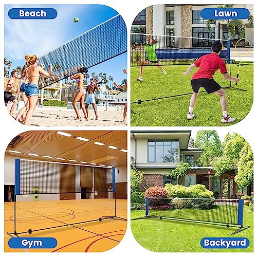 GYMAX Badminton Net, Height Adjustable Tennis Net Set w/Poles, 2 Birdies & Carry Bag, Easy Setup Pickleball Net Sports Net, Portable Volleyball Net for Indoor & Outdoor Game Beach, Backyard