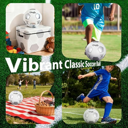 Soccer Ball Size 3 with Pump Needle, Size 3 Trainning Classic White Black Thicker PU Tight Weaved Suitable for Youth Boy League Game Trainning - color: White+Silver