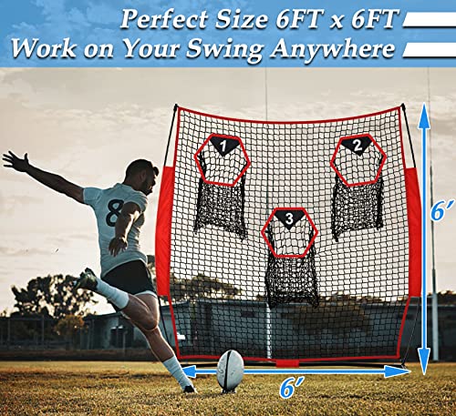Football Throwing Target Net - Quarterback Training with 3 Pockets Heavy-Duty Fiberglass Poles & Polyester Portable Accuracy Practice for Backyard/Team Drills Youth Players - size: 6X6FT