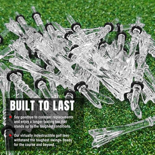 DURARANGE Premium Golf Tees - 5-Prong & 4-Prong Anti-Slip, Enhanced Stability, Unbreakable Golf T 3-1/4" for 360cc Drivers, Ideal Gift for Golfer - color: Luxury Golf Tees- Transparent- 50pk