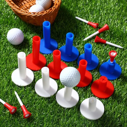 Skylety 18 Pieces Rubber Golf Tees for Mats Golf Rubber Tees for Practice Artificial Turf Mat 4 Mixed Size Tee Holder for Indoor and Outdoor Driving Range Simulator