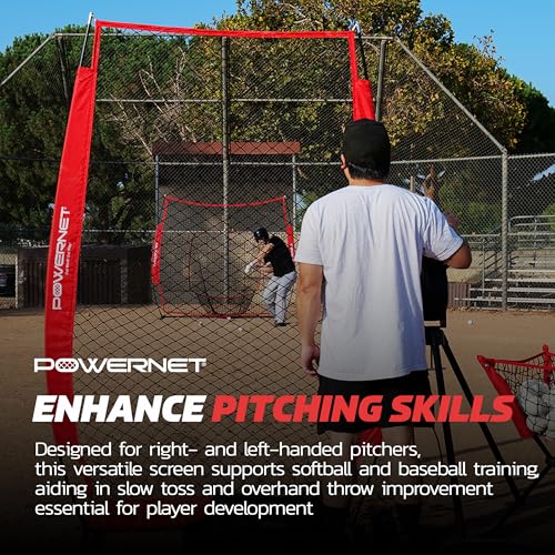 PowerNet Baseball Training Equipment Baseball Net, Portable Softball Batting Practice Pitching Screen, 7-FT I-Screen or A-Frame Pitching Net - color: Red, style: I-Screen
