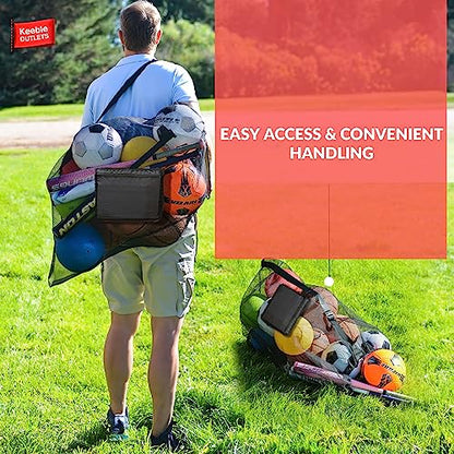 Keeble Outlets Extra Large Sports Ball Bag Mesh Soccer Ball Bag Heavy Duty Drawstring Bags Team Work for Holding Basketball, Volleyball, Baseball, Swimming Gear with Shoulder Strap