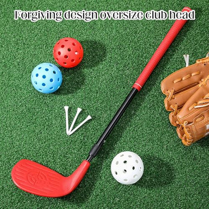 Realspring Backyard Golf Club Set Adjustable Golf Club for Backyard Game Plastic Chipping Clubs Plastic Balls Outdoor Indoor Training Practice Gift for Adults(Red,Right Hand) - style: Right Hand