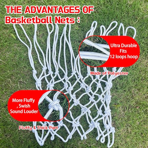 Basketball Net Replacement – Heavy Duty All-Weather Anti-Whip Basketball Hoop Net, 12 Loops, Fits Standard Indoor & Outdoor Rims,Basketball Accessories, Rim Not Included - size: 2 PC, style: white