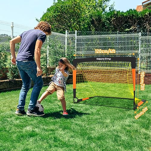 Happy Jump 7x5' & 5x3.6' Portable Soccer Goals for Kids Ages 6-14, Weatherproof Net and Steel Frame for Backyard Fun and Outdoor Training, Quick Setup and Sturdy for All Weather Conditions - style: 4x3 FT, 2 Set