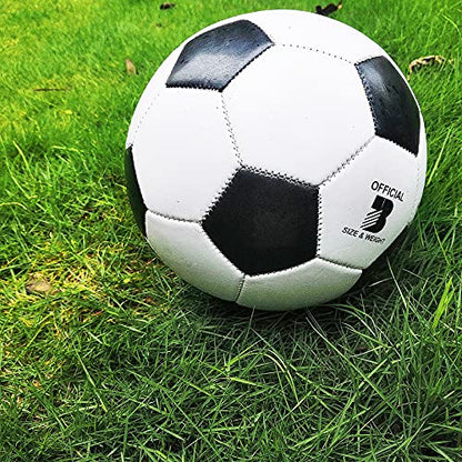 Soccer Ball Size 2,3,4,5 with Pump Needle Classic White Black Thicker PU Tight Weaved Suitable for Youth Boy League Game Trainning Practice or Gift