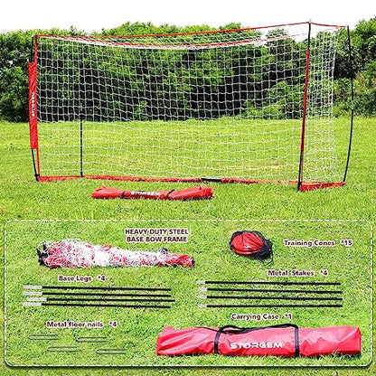 Storgem Soccer Goal,Soccer Net,Soccer Goals for Backyard,with Bow Frame,Collapsible Metal Base and 15 Training Cones - style: 6x4Ft